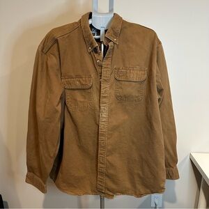 Carhartt Brown Work Shirt Button Front 2XL Tall Heavy Cotton